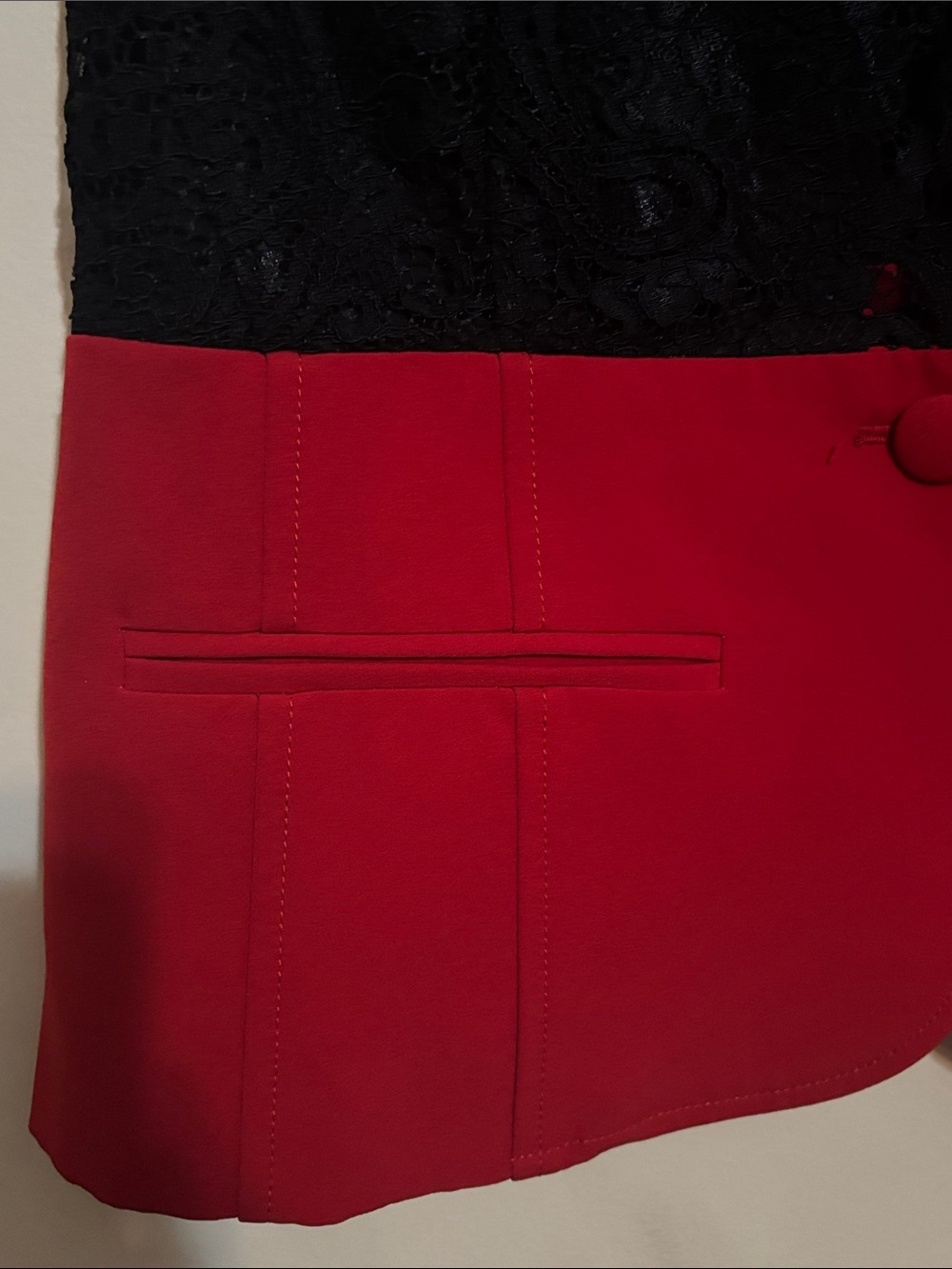 New York & Company Black Lace-Top Vest with Red Hem Detail - Picture 3 of 11